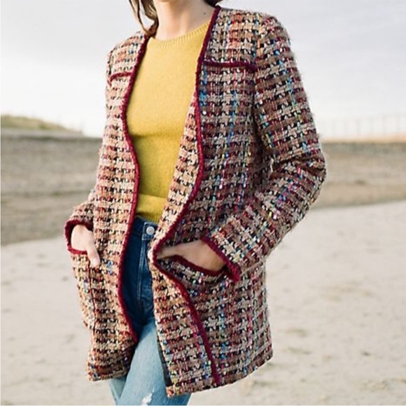 Anthropologie Ett:twa Harlequin Longline Tweed Blazer Size Small Wool Blend - Picture 5 of 13